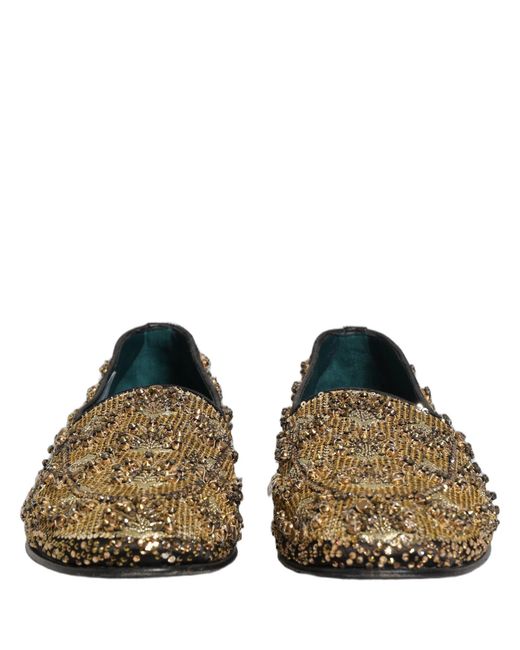 Dolce & Gabbana Gray Gold Sequin Embellished Dress Loafers Shoes for men