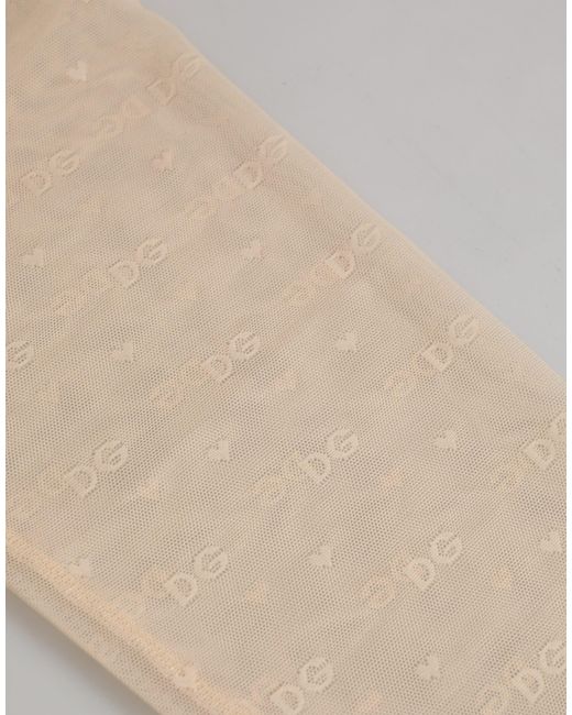 Dolce & Gabbana Natural Nylon Logo Lace Leggings Pants Underwear Elastane