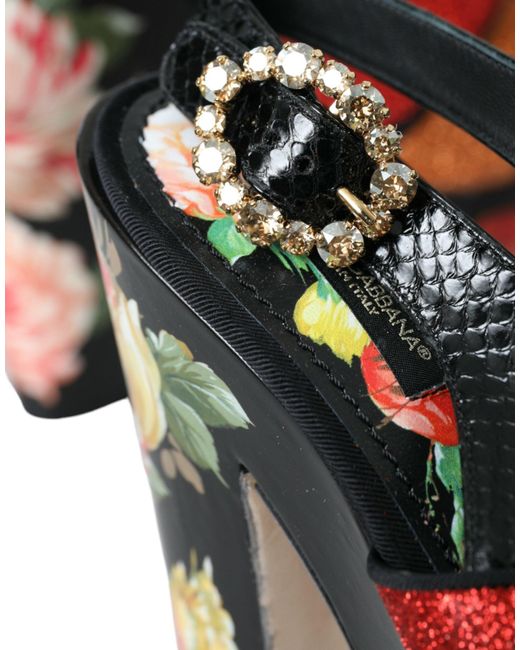 Dolce & Gabbana Multicolor Floral Crystal Platform Sandals Shoes