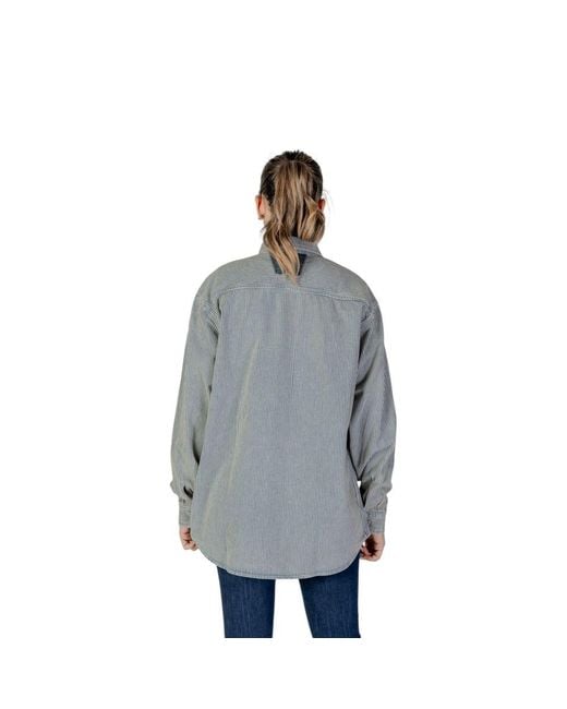 Replay Gray Pinstripe Long Sleeve Cotton Shirt With Classic Collar