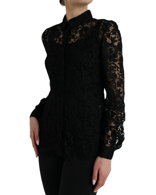Dolce & Gabbana Black Elegant Floral Lace Blouse Top
