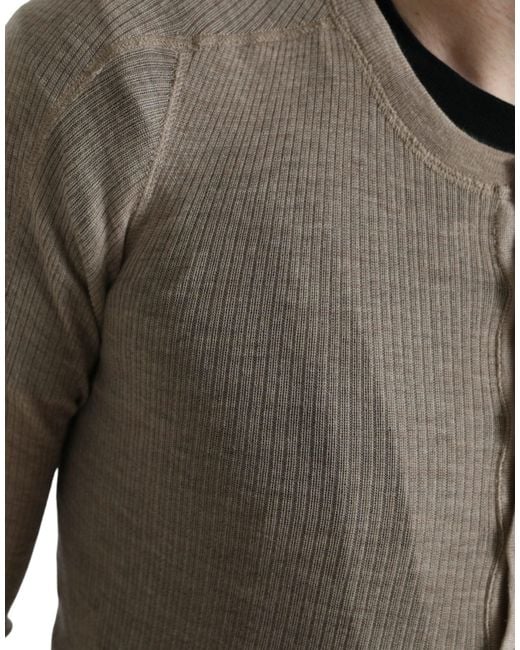 Dolce & Gabbana Gray Henley Pullover Beige Cashmere Sweater for men