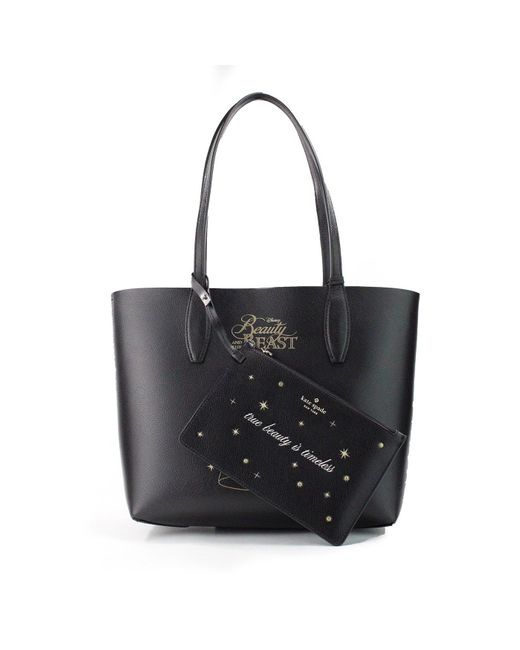 Kate Spade Black Disney Beauty And The Beast Small Leather Reversible Tote Handbag