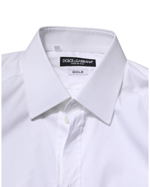 Dolce & Gabbana White Cotton Gold Long Sleeves Formal Shirt for men