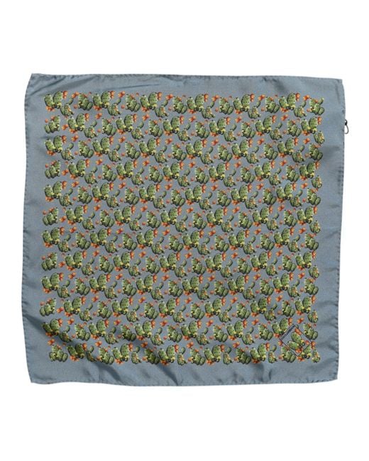Dolce & Gabbana Gray Green Cactus Print Square Foulard Scarf for men