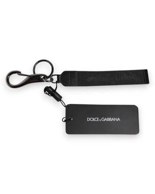 Dolce & Gabbana Black Logo Nylon Silver Brass Men Holder Keychain Keyring for men