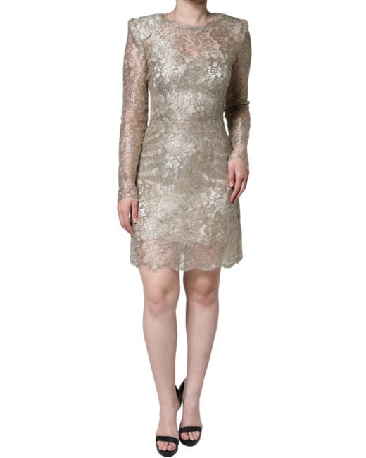 Dolce & Gabbana Natural Floral Lace A-Line Sheath Mini Dress