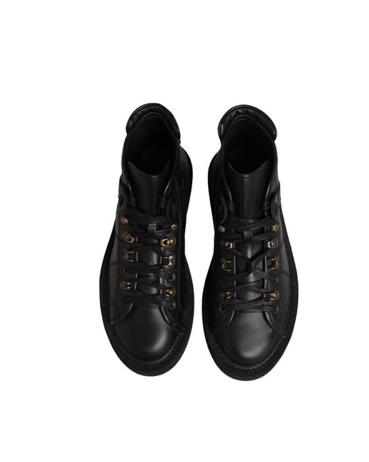 Dolce & Gabbana Black Leather Lace Up Ankle Boots Shoes Calf for men