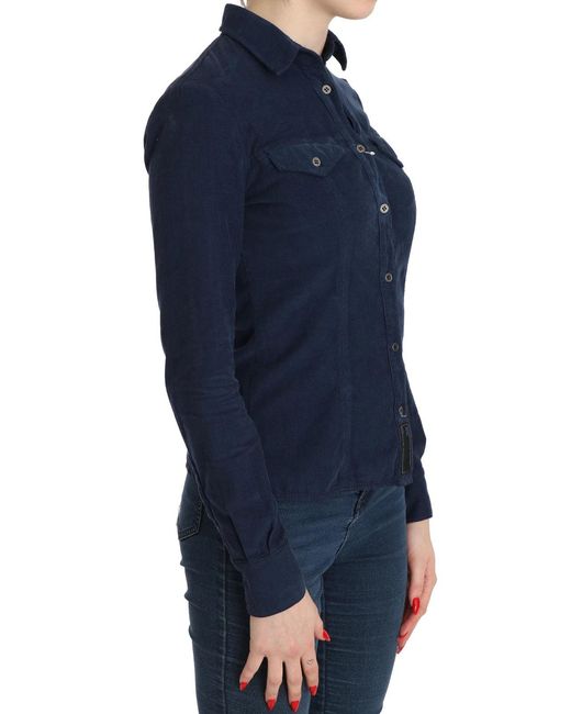 Acht Cotton Blue Corduroy Long Sleeves Shirt Top Blouse