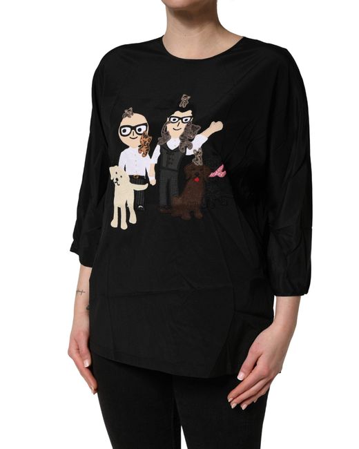 Dolce & Gabbana Black #dgfamily Silk Blouse Top