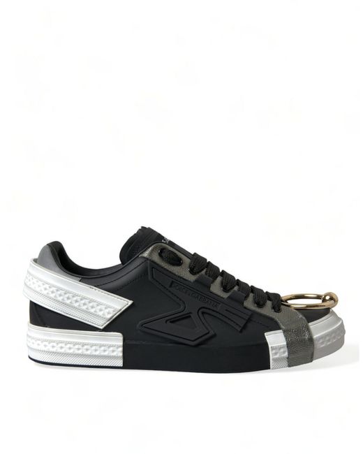 Dolce & Gabbana Black Leather Portofino Low Top Sneakers Shoes for men
