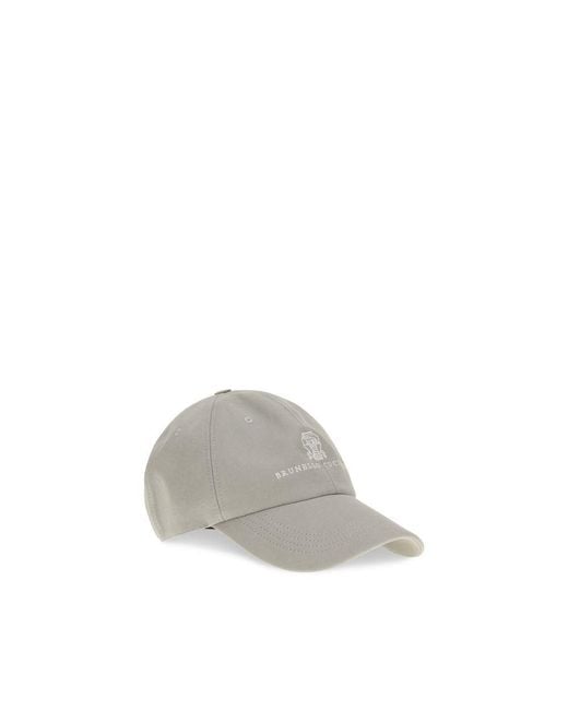 Brunello Cucinelli Gray Cotton Cap (baseball Hat) for men
