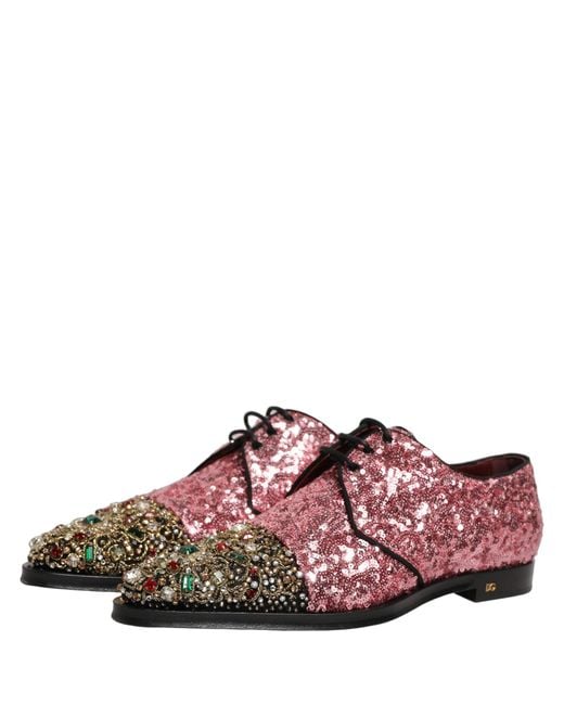 Dolce & Gabbana Purple Pink Sequin Embellished Men Derby Dress Shoes for men