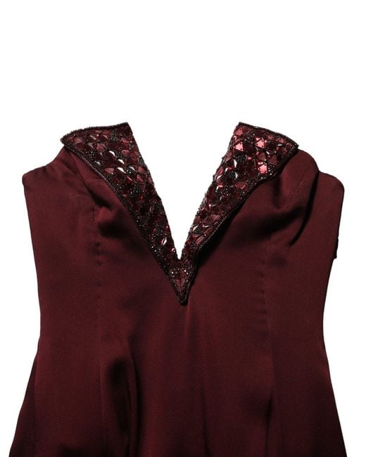 Dolce & Gabbana Red Maroon Embellished Vneck Evening Gown Dress