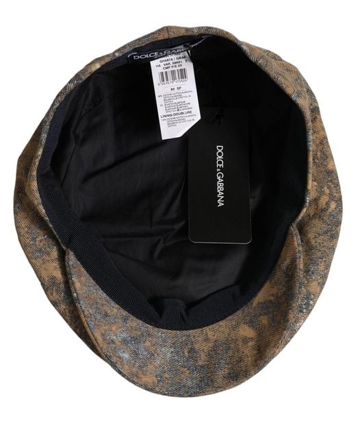 Dolce & Gabbana Black Men Brown Cotton Newsboy Capello Cabbie Hat for men