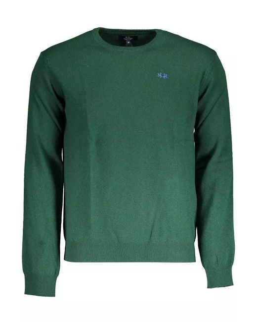 La Martina Elegant Green Embroidered Sweater for men