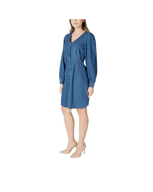 Ichi Blue Cotton Short Dress