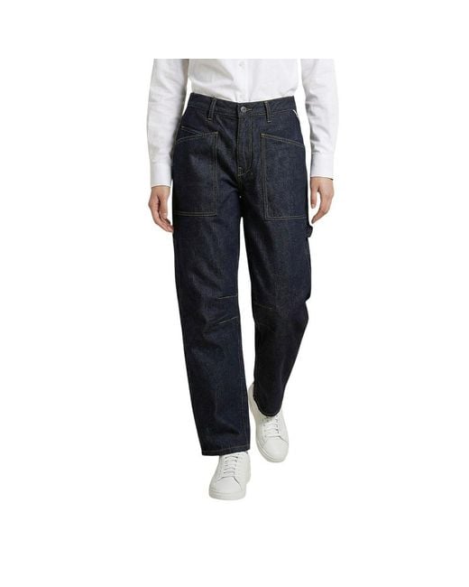 Replay Blue Cotton Mom Jeans