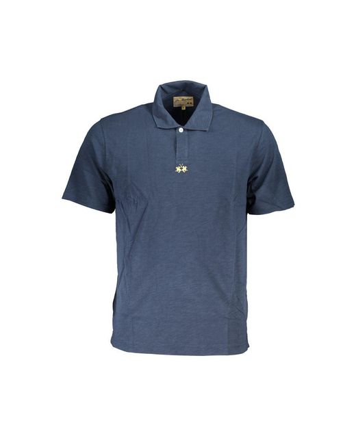 La Martina Blue Cotton Polo Shirt for men
