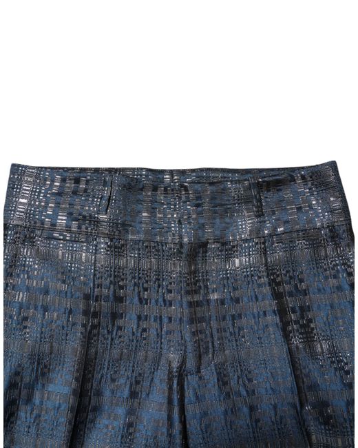 Dolce & Gabbana Blue Silver Shiny Silk Skinny Men Trouser Pants