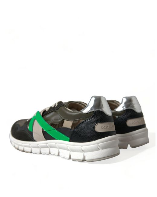 Dolce & Gabbana Green Multicolor Leather Suede Low Top Sneakers Shoes for men