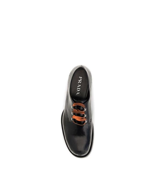 Prada Black Calf Leather Bos Taurus Oxfords And Derbies for men