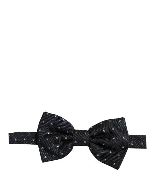 Dolce & Gabbana Men Black Polka Dot Silk Adjustable Neck Papillon Bow Tie for men
