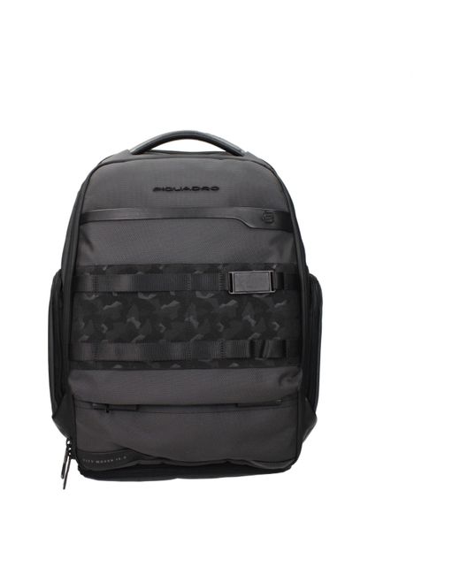 Piquadro Black Gray Fabric Backpacks for men