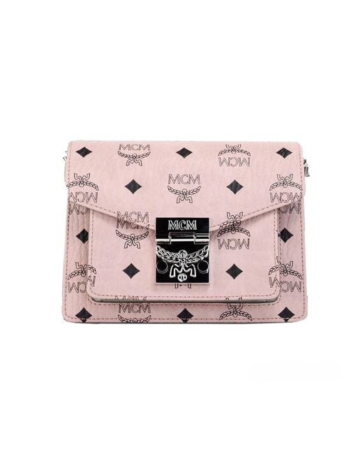 MCM Pink Signature Patricia Leather Mini Flap Lock Crossbody Bag