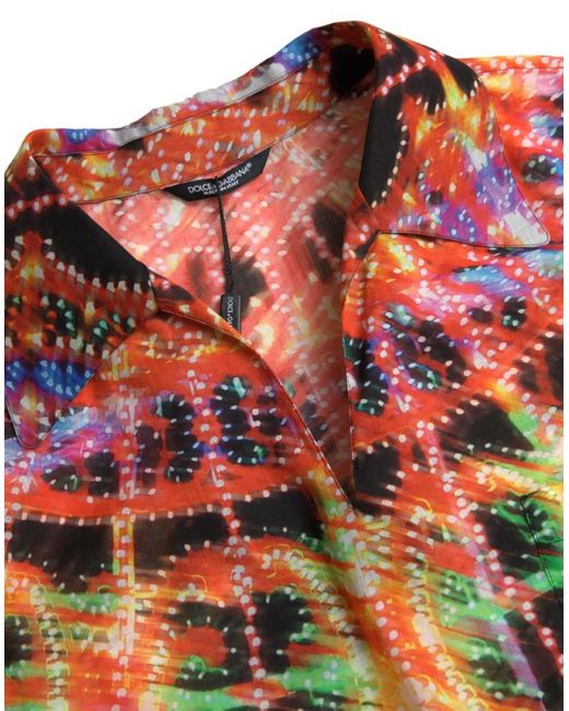Dolce & Gabbana Red Multicolor Luminarie Print Men Cotton Shirt for men