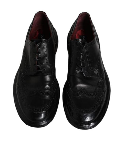 Dolce & Gabbana Black Leather Derby Wingtip Formal Shoes for men
