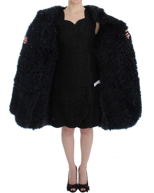 Dolce & Gabbana Black Goat Fur Shearling Long Jacket Coat