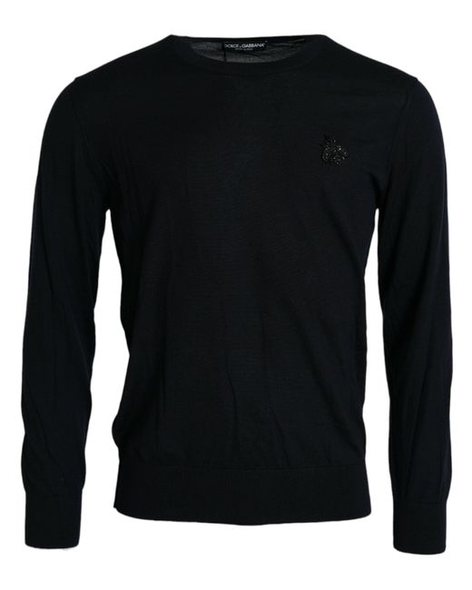 Dolce & Gabbana Black Bee Cashmere Crewneck Pullover Sweater for men