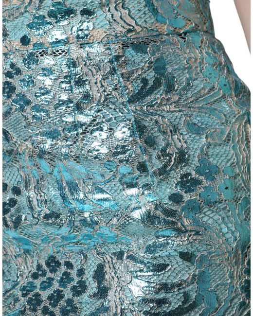 Dolce & Gabbana Blue Floral Brocade High Waist Mini Skirt