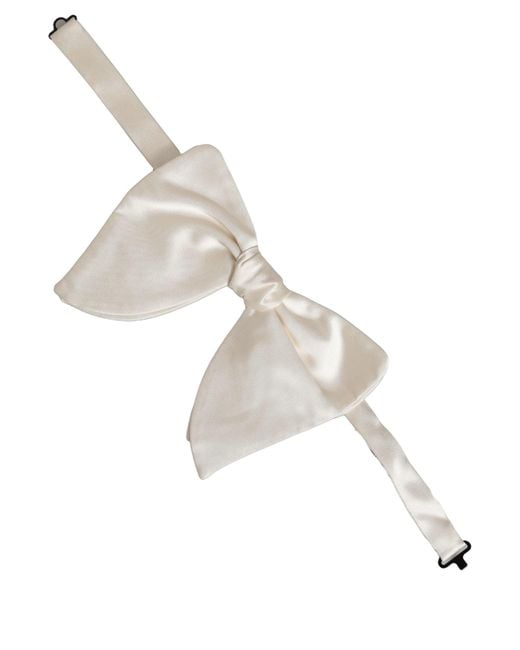 Dolce & Gabbana Natural Men White 100% Silk Adjustable Neck Papillon Bow Tie for men