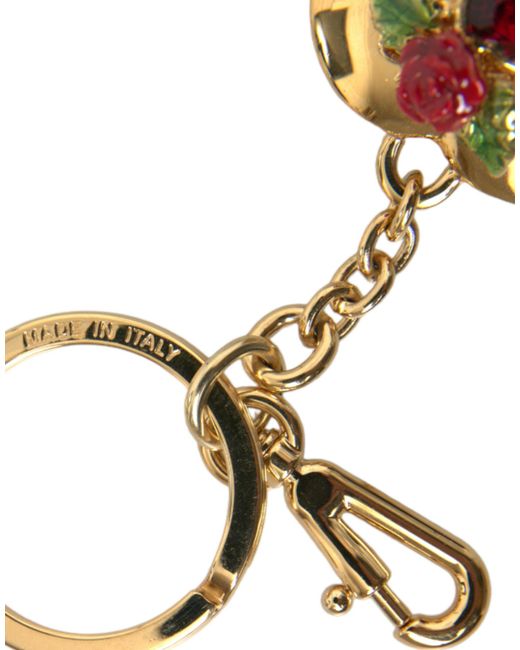 Dolce & Gabbana Metallic Brass Heart Floral Pendant Keychain Keyring
