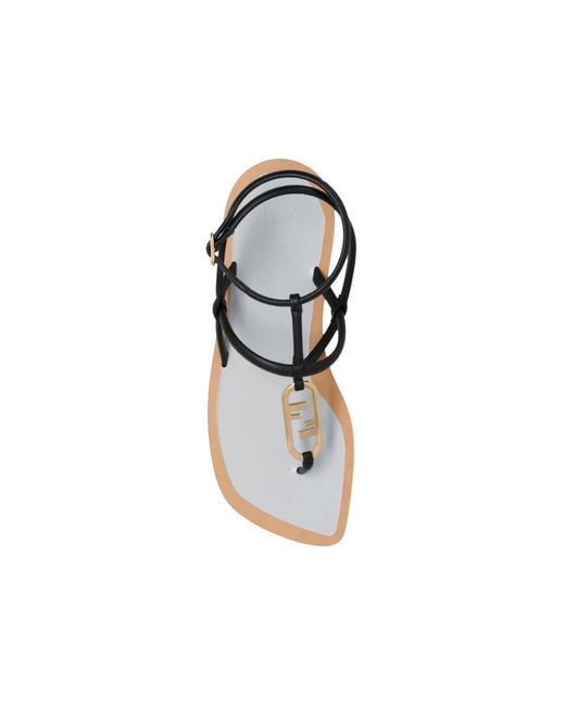 Fendi Multicolor Black Leather Flat Sandals