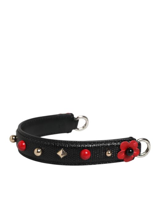 Dolce & Gabbana Black Embellished Leather Bag Handle Shoulder Strap