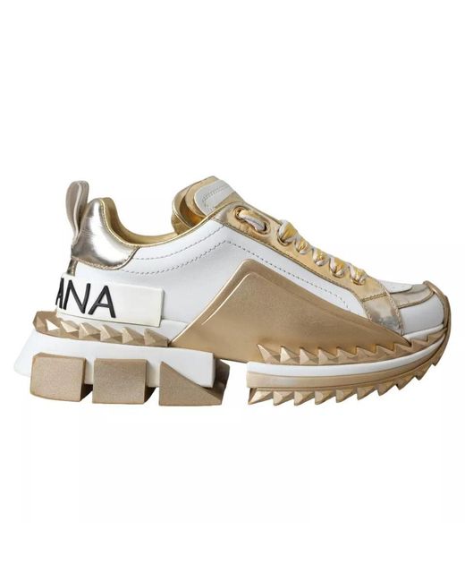 Dolce & Gabbana White Gold Super Queen Sneakers Shoes