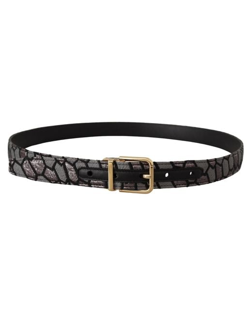 Dolce & Gabbana Black Multicolor Patchwork Leather Gold Jaquard Belt for men