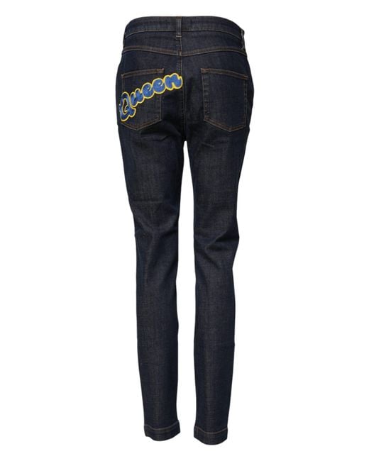 Dolce & Gabbana Blue Queen Patch Audrey Mid Waist Denim Jeans for men
