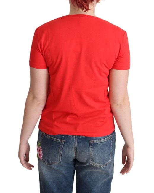 Moschino Red Short Sleeve Crew Neck Graphic Tee