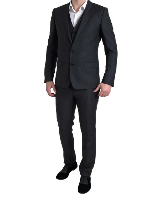 Dolce & Gabbana Blue Black 3 Piece Single Breasted Martini Suit for men
