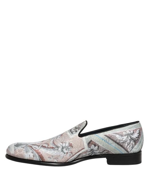 Dolce & Gabbana White Multicolor Velvet Baroque Dress Loafers Shoes for men