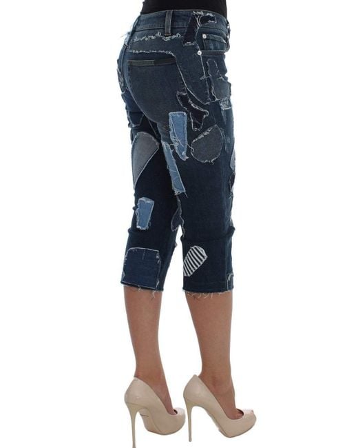 Dolce & Gabbana Blue Stretch Patchwork Jeans Shorts