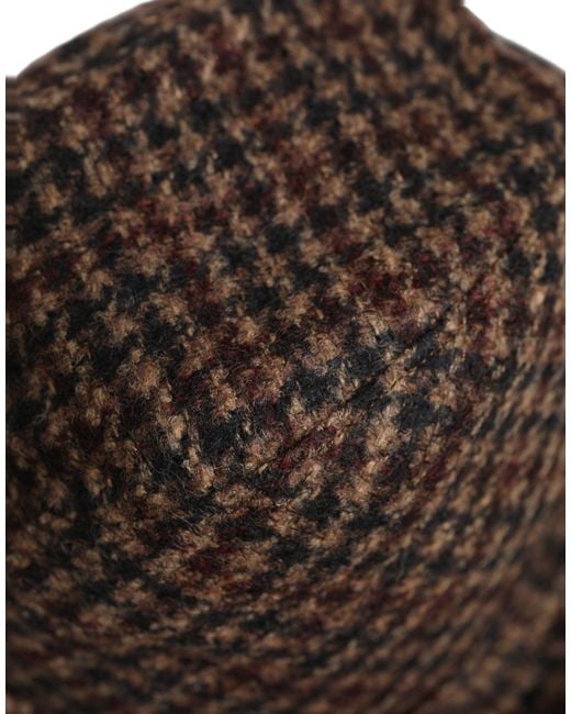 Dolce & Gabbana Black Brown Checkered Wool Tweed Fedora Capello Hats