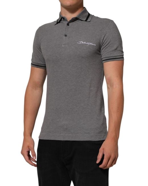 Dolce & Gabbana Gray Logo Embroidery Collared Polo T for men