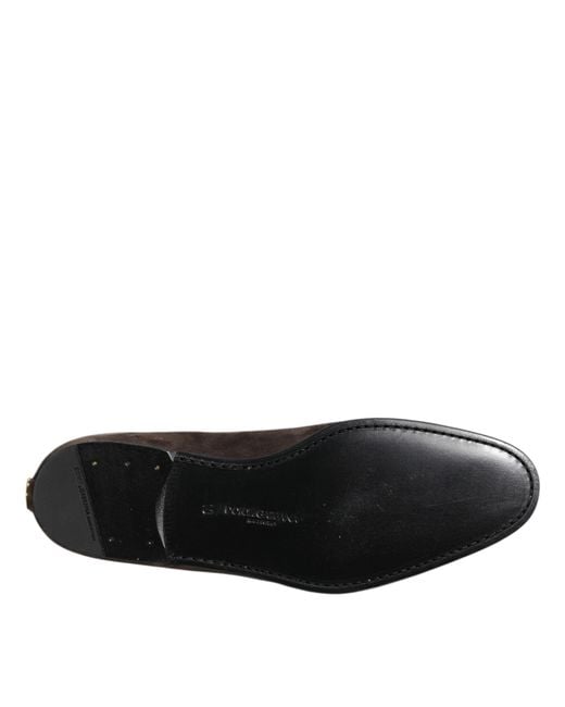 Dolce & Gabbana Black Brown Velvet Leather Slip On Loafers Shoes for men