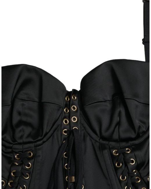 Dolce & Gabbana Black Bustier Corset Lace Bodycon Midi Dress