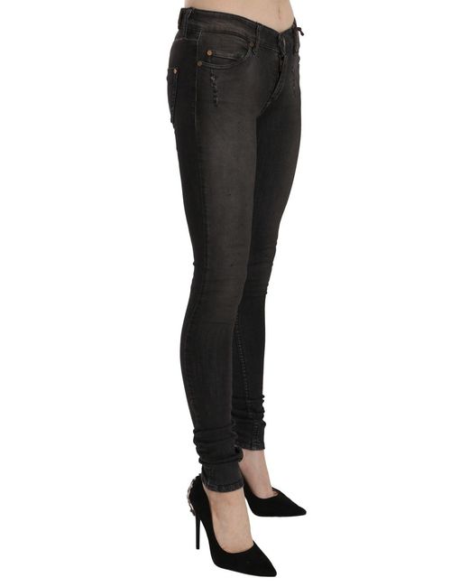 Plein Sud Cotton Black Washed Low Waist Skinny Denim Jeans